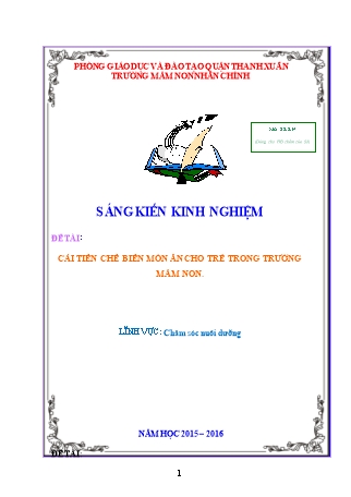 Báo cáo biện pháp Cải tiến chế biến món ăn cho trẻ trong trường mầm non