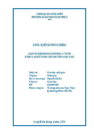 Báo cáo biện pháp Một số biện pháp giúp trẻ 4-5 tuổi nâng cao kỹ năng kể chuyện sáng tạo