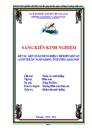 Báo cáo biện pháp Một số kinh nghiệm chế biến món ăn giúp trẻ ăn ngon miệng ở trường mầm non