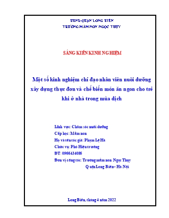 Báo cáo biện pháp Một số kinh nghiệm chỉ đạo nhân viên nuôi dưỡng xây dựng thực đơn và chế biến món ăn ngon cho trẻ khi ở nhà trong mùa dịch