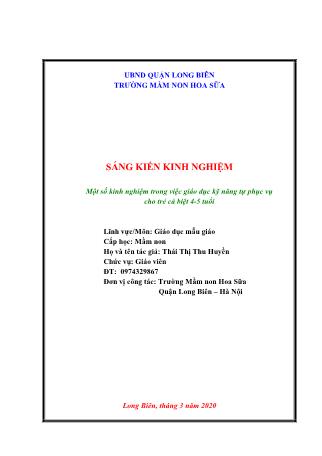 Báo cáo biện pháp Một số kinh nghiệm trong việc giáo dục kỹ năng tự phục vụ cho trẻ cá biệt 4-5 tuổi