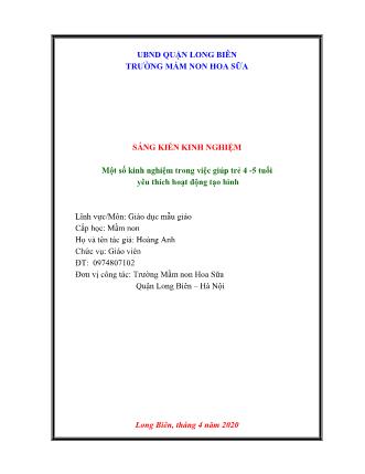 Báo cáo biện pháp Một số kinh nghiệm trong việc giúp trẻ 4 - 5 tuổi yêu thích hoạt động tạo hình