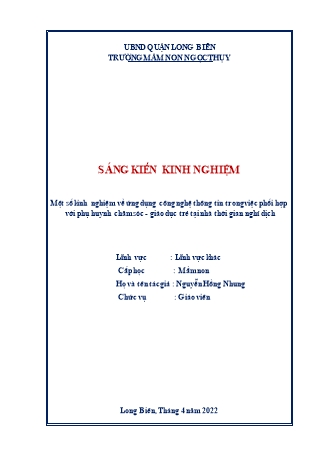 Báo cáo biện pháp Một số kinh nghiệm về ứng dụng công nghệ thông tin trong việc phối hợp với phụ huynh chăm sóc - Giáo dục trẻ tại nhà thời gian nghỉ dịch