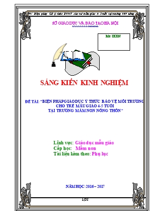 Báo cáo sáng kiến Biện pháp giáo dục ý thức bảo vệ môi trường cho trẻ mẫu giáo 4-5 tuổi tại trường mầm non nông thôn