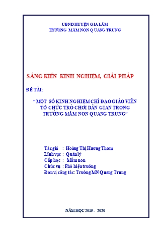 Sáng kiến kinh nghiệm giải pháp Một số kinh nghiệm chỉ đạo giáo viên tổ chức trò chơi dân gian trong trường mầm non Quang Trung