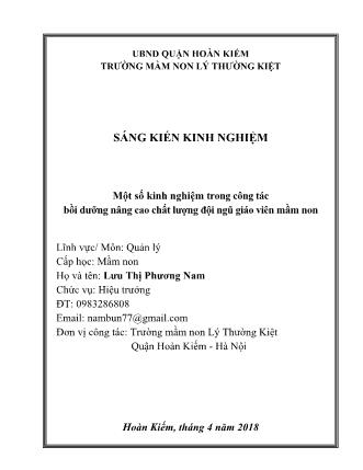 Sáng kiến kinh nghiệm Một số kinh nghiệm trong công tác bồi dưỡng nâng cao chất lượng đội ngũ giáo viên mầm non