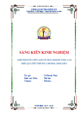 Biện pháp Tổ chức một số trò chơi để nâng cao hiệu quả tiết thể dục cho học sinh Lớp 4